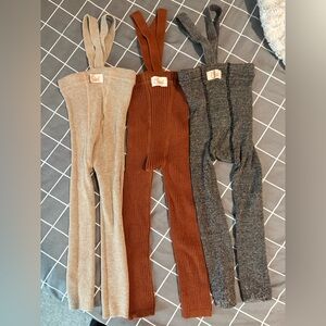 Silly Silas bundle of Ribbed Knit Leggings with braces - Beige, Rust, Charcoal